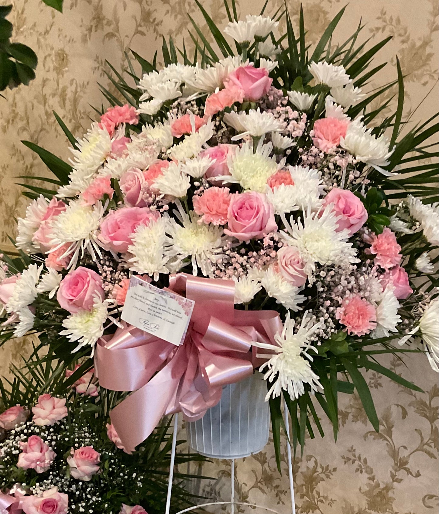 Pequa Pink and White standing container – Pequa Park Florists Inc, Massapequa NY