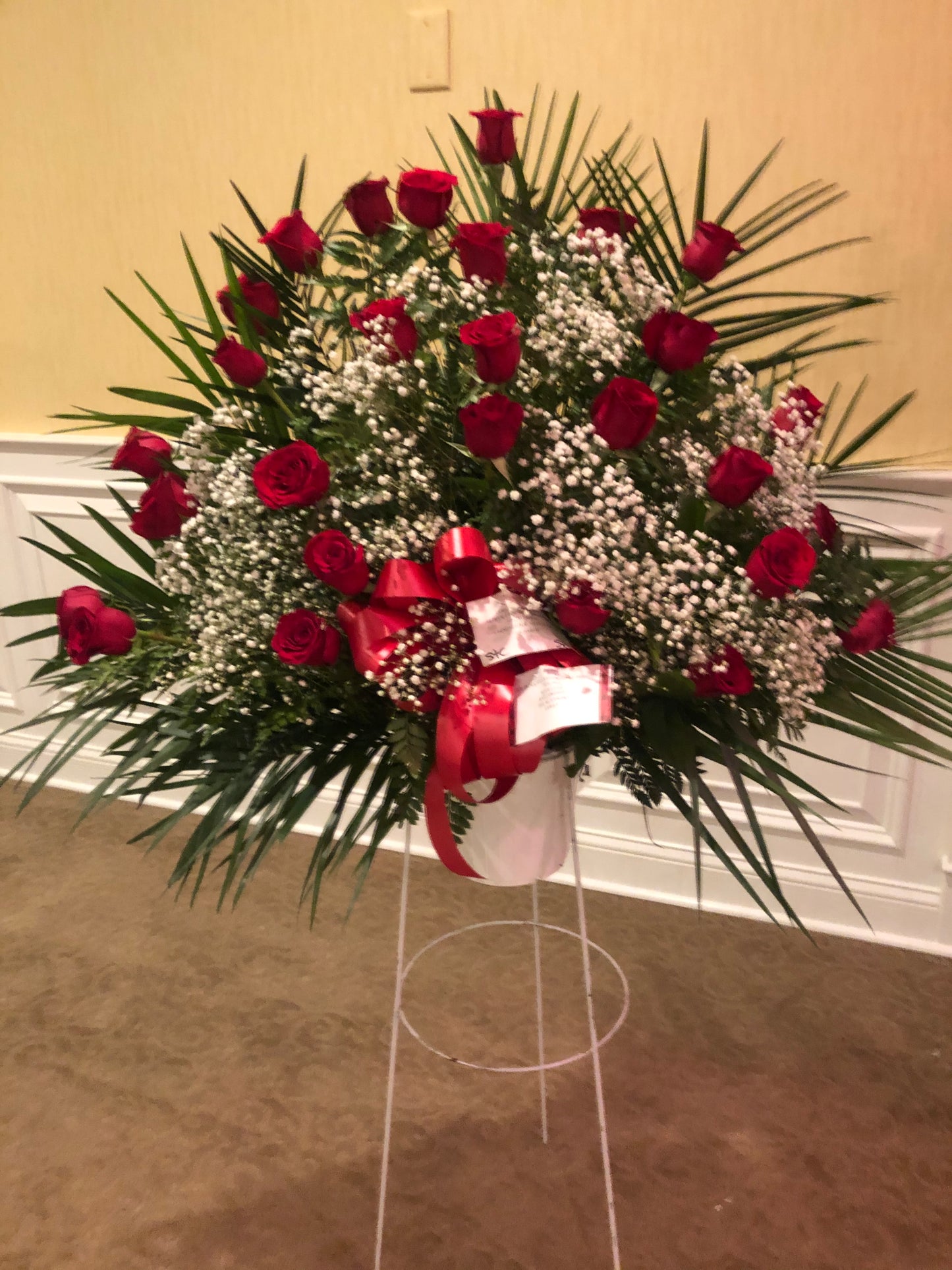 All red rose standing container – Pequa Park Florists Inc, Massapequa NY