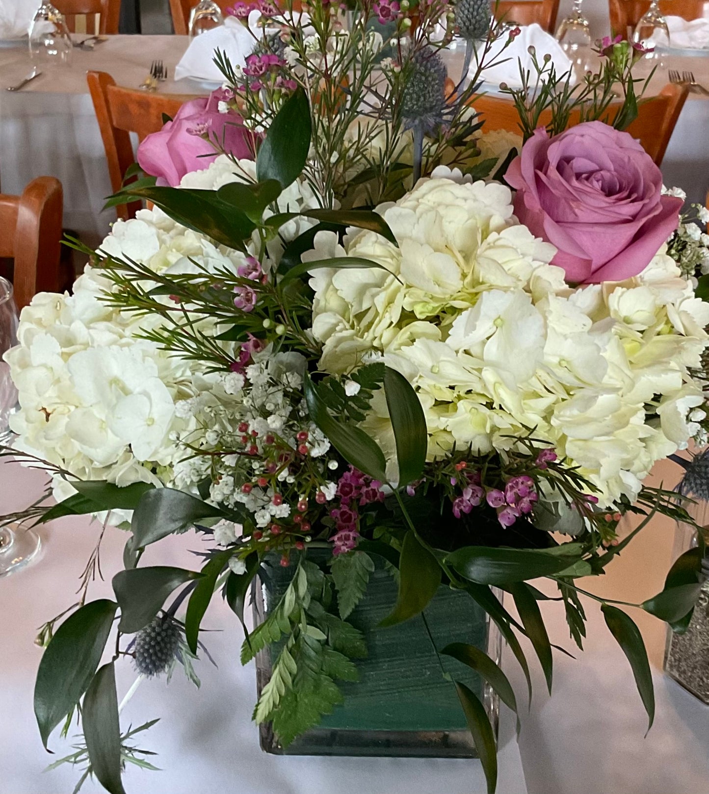 Lav and white cube – Pequa Park Florists Inc, Massapequa NY