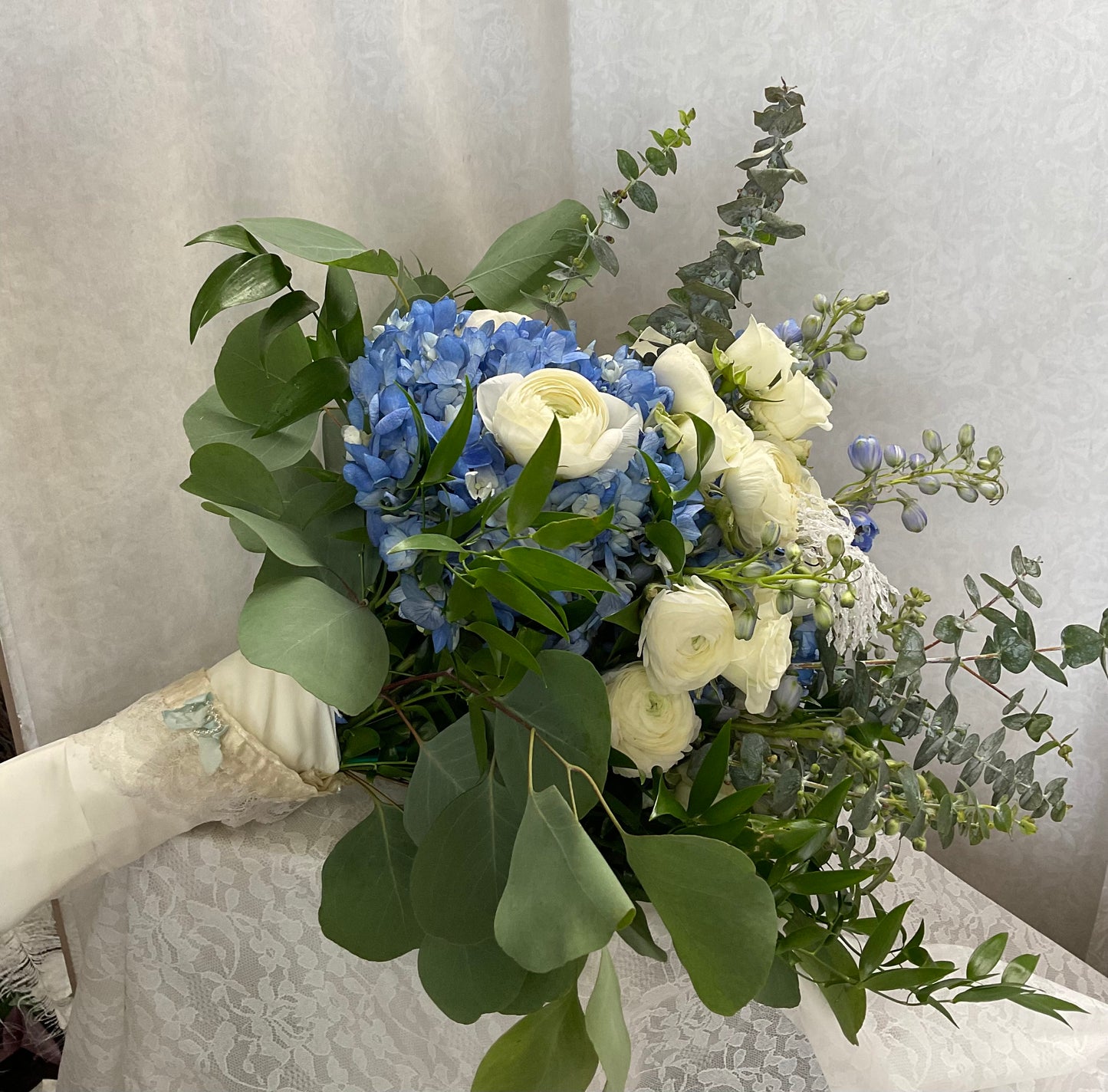 P Blues and whites bridal bouquets – Pequa Park Florists Inc, Massapequa NY