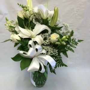 White Sympathy Vase – Pequa Park Florists Inc, Massapequa NY