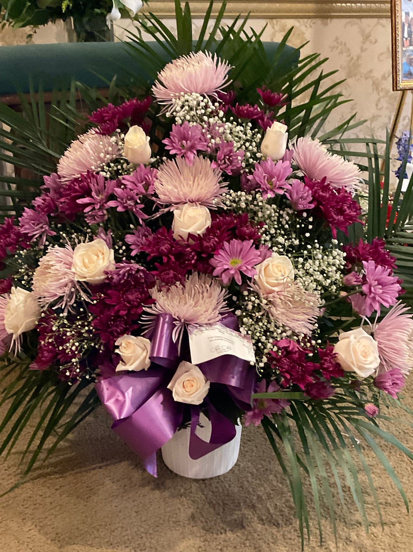 Pequa purples floor container – Pequa Park Florists Inc, Massapequa NY