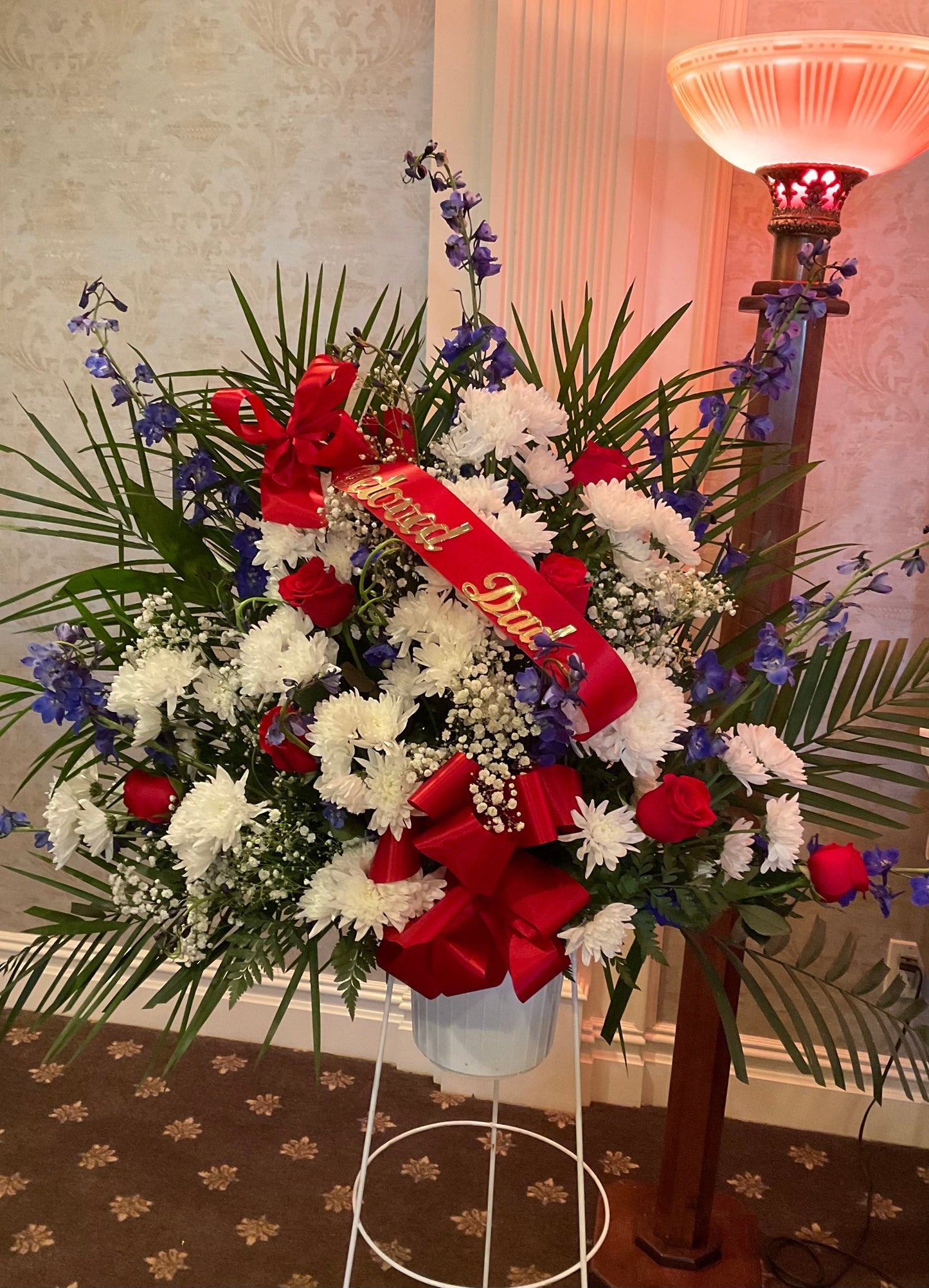 Patriotic standing container – Pequa Park Florists Inc, Massapequa NY