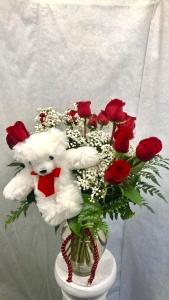 roses with bear – Pequa Park Florists Inc, Massapequa NY
