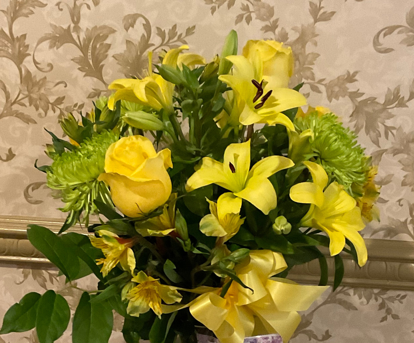 Yellows and Green vase – Pequa Park Florists Inc, Massapequa NY
