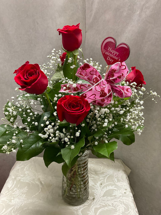 P6 1/2 dz Red Roses bb and greens