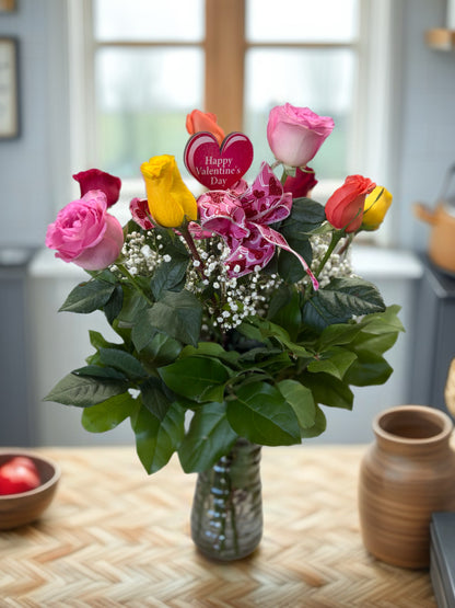 P Mixed Rose vase w/bb –  Pequa Park Florists Inc, Massapequa NY