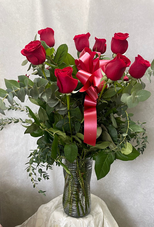 Red Roses with Eucalyptus