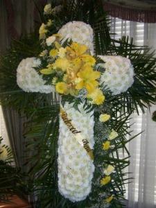 Pequa White Cross with Yellow Overcast –  Pequa Park Florists Inc, Massapequa NY