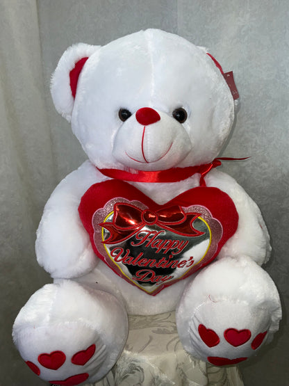White red heart happy valentines bear –  Pequa Park Florists Inc, Massapequa NY
