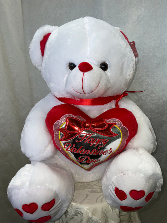 White red heart happy valentines bear